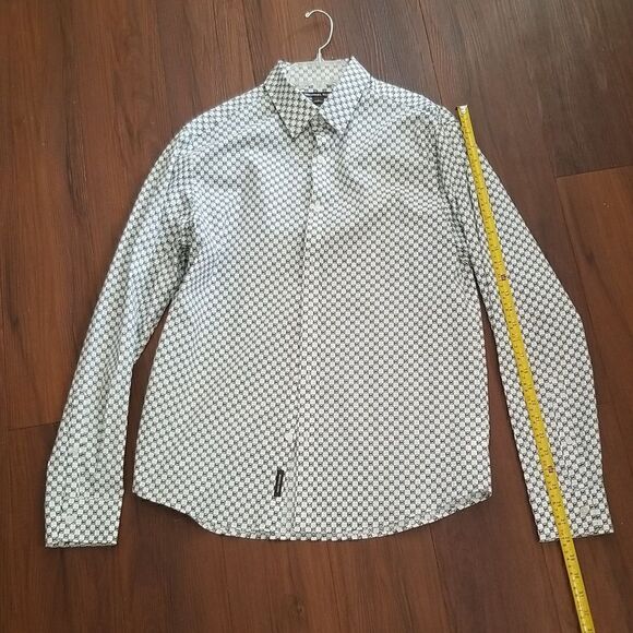 Michael Kors Slim Fit Monogram Allover MK Long Sleeve Shirt Sz Large - Picture 7 of 8